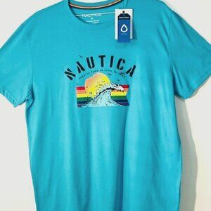 Nautica Men's Size XL Sustainably PRIDE Graphic T-Shirt - Aqua/Navy/PRIDE